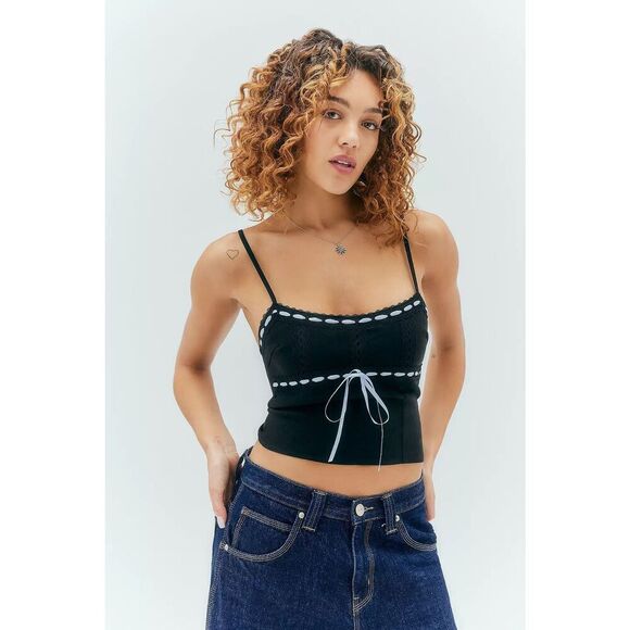 Hesperus Cami Top In Black With Contrast Ribbon crop Top size S - Picture 1 of 6